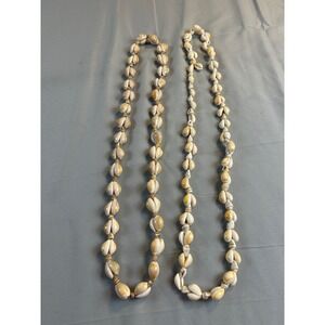 Vintage Cowrie‎ Shell Necklace Set 2pc Natural Sea Shell Boho Beach Lei Cream